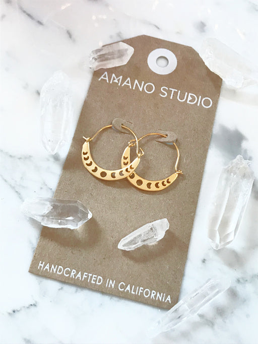 Moon Phase Hoop Earrings | Gold Plated Celestial | Light Years Jewelry