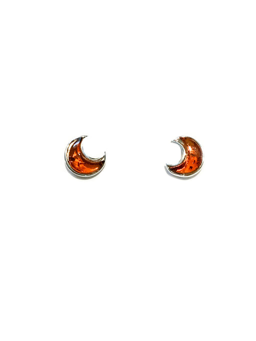Amber Crescent Moon Posts | Sterling Silver Studs Earrings | Light Years