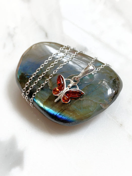 Amber Butterfly Necklace | Sterling Silver Pendant Chain | Light Years