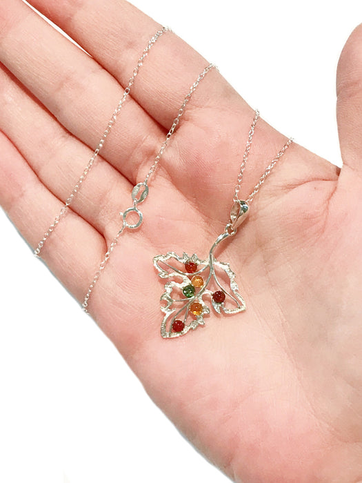 Multi Baltic Amber Leaf Necklace | Sterling Silver Chain | Light Years