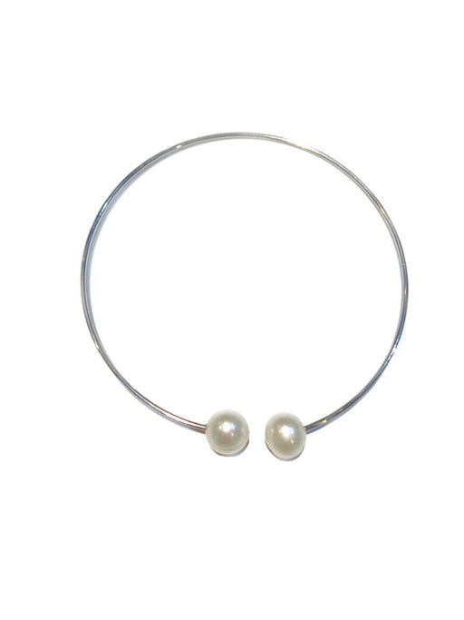 Double Pearl Bangle Bracelet | Silver Plated Cuff | Light Years Jewelry