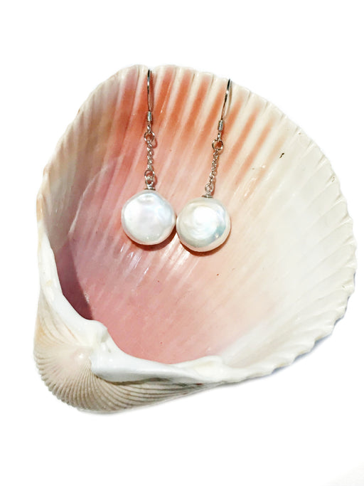 Coin Pearl Drop Earrings | Sterling Silver Dangles | Light Years Jewelry
