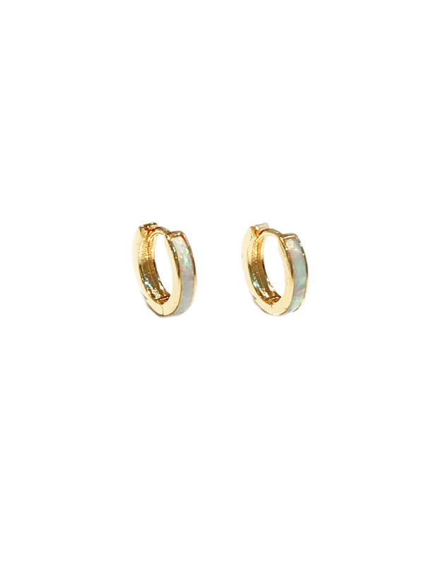 Opal Inlay Huggie Hoops | Gold Plated Earrings | Light Years Jewelry