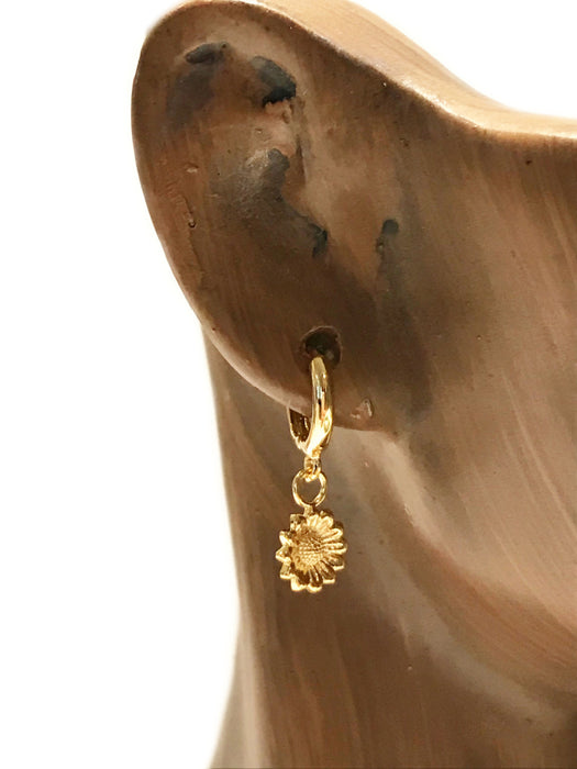 Sunflower Charm Huggie Hoops | Gold Plated Earrings | Light Years