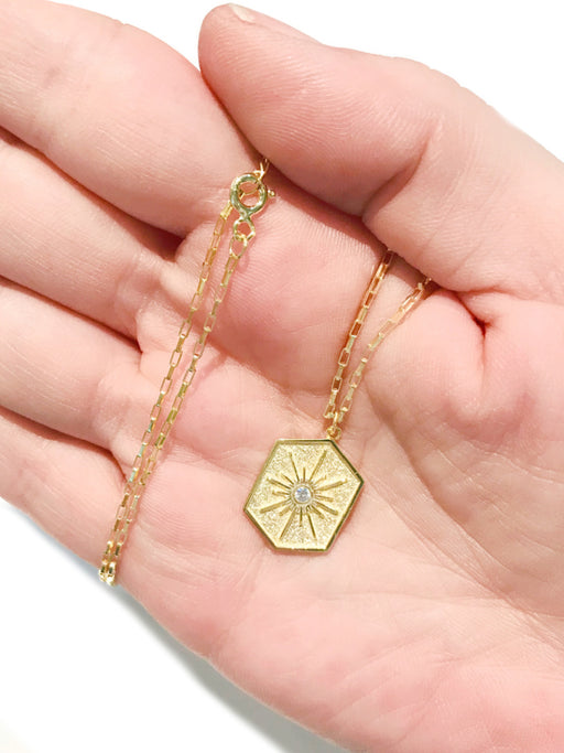 CZ Star Medallion Necklace | Gold Vermeil Pendant Chain | Light Years