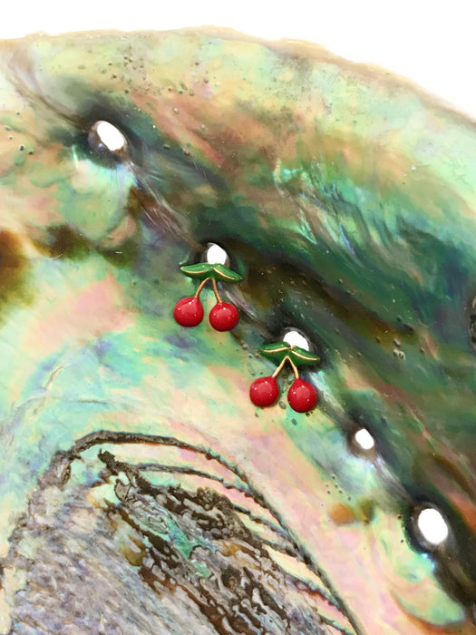 Red Enamel Cherry Posts | Gold Plated Studs Earrings | Light Years