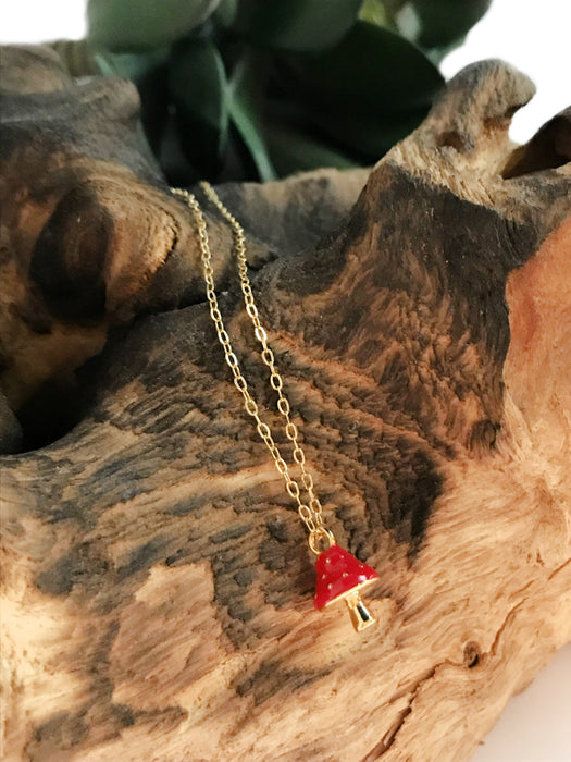 Red Capped Mushroom Necklace | Gold Plated Chain Pendant | Light Years