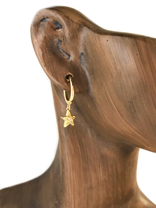 CZ Center Star Huggies | Silver Gold Plated Earrings | Light Years
