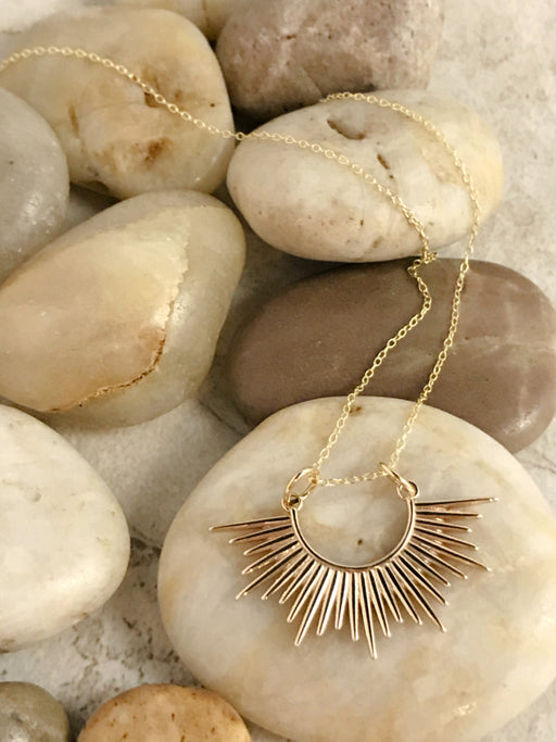 Half Circle Sun Necklace | 14kt Gold Vermeil Chain Bronze Pendant | Light Years