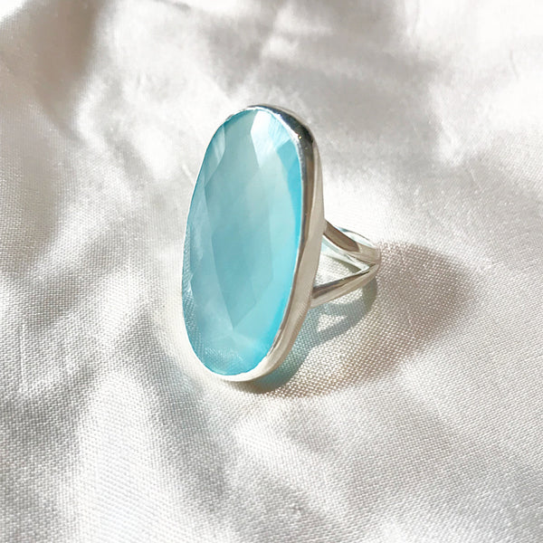 Faceted Chalcedony Ring | Size 7 8 10 Sterling Silver | Light Years