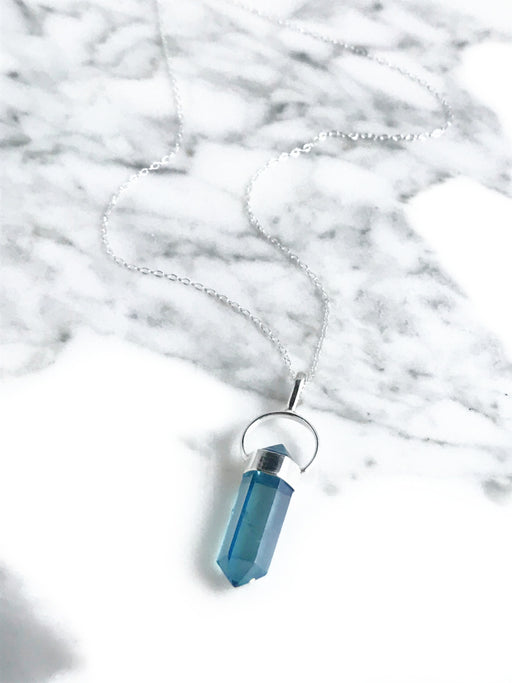Aqua Aura Crystal Pendant Necklace | Sterling Silver Chain | Light Years
