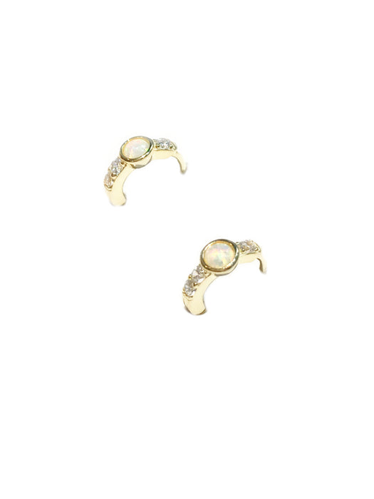 Opal & CZ Huggie Hoops | 14kt Gold Vermeil Earrings | Light Years Jewelry