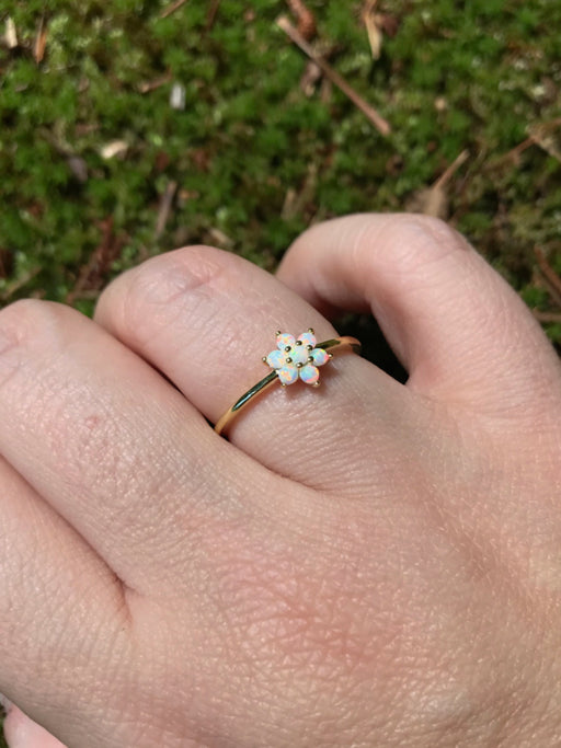 Gold Opal Flower Ring | Size 6 7 8 Vermeil Band | Light Years Jewelry