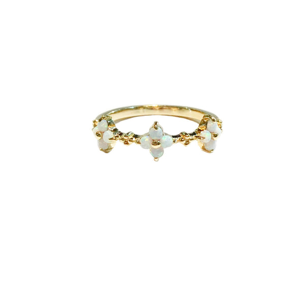 Three Opal Flowers Ring | Gold Vermeil Band Size 5 6 7 8 | Light Years