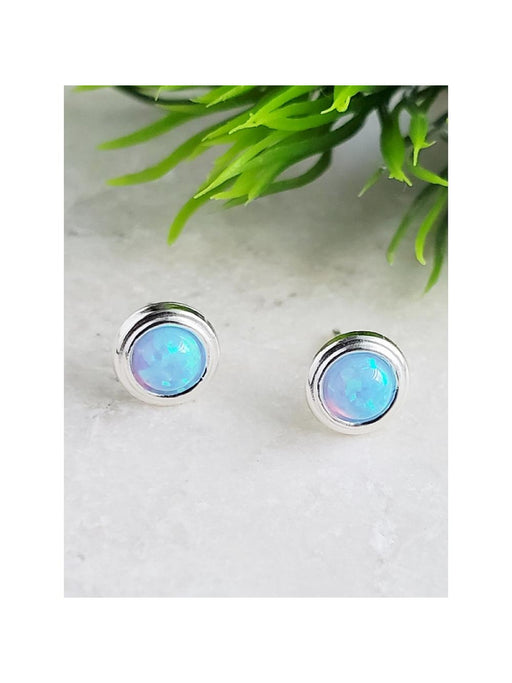 Blue Opal Bezel Posts | Sterling Silver Stud Earrings | Light Years