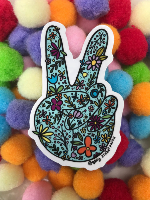 Floral Peace Sign Hand Sticker | USA Water Resistant | Light Years Gifts