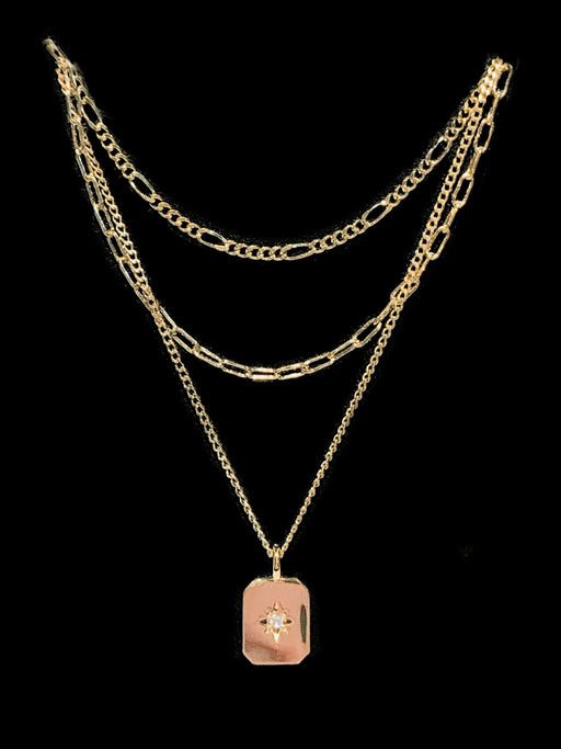 Gold Triple Layered Necklace | CZ Figaro Paperclip Chain | Light Years