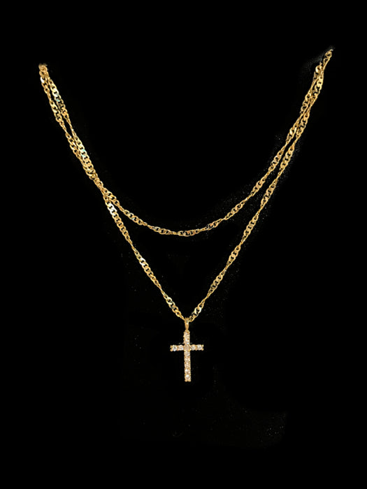 Layered CZ Cross Necklace | Gold Plated Chain Pendant | Light Years