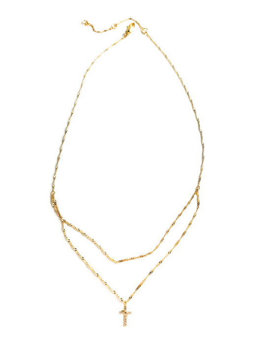 Layered CZ Cross Necklace | Gold Plated Chain Pendant | Light Years