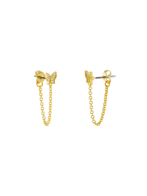 CZ Butterfly Chain Back Posts | Gold Plated Studs Earrings | Light Years