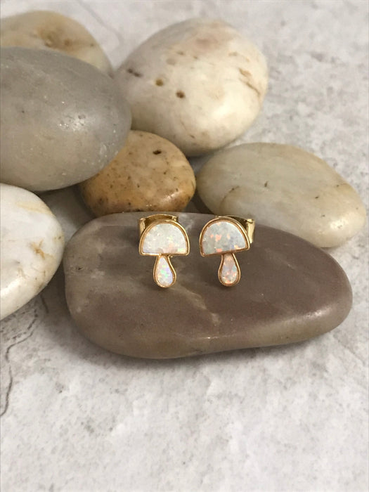 Opal Mushroom Posts | Gold Plated Studs Earrings | Light Years Jewelry