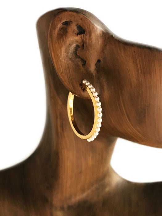 Pearl Lined Huggie Hoops | Gold Plated Earrings | Light Years Jewelry