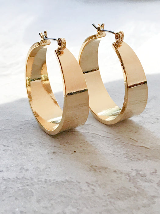 Wide Base Pincatch Hoop Earrings | Gold Plated | Light Years Jewelry
