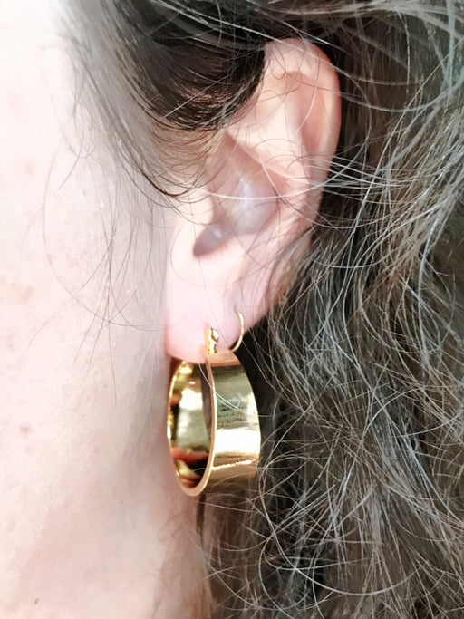 Wide Base Pincatch Hoop Earrings | Gold Plated | Light Years Jewelry