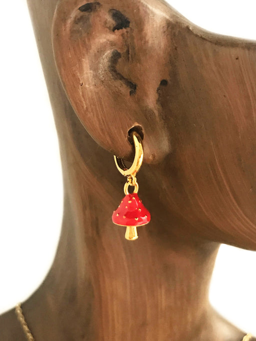 Red Capped Mushroom Huggie Hoops | Gold Plated Earrings | Light Years