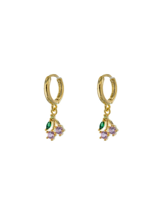 Crystal Cherries Huggie Hoops | Gold Plated CZ Earrings | Light Years