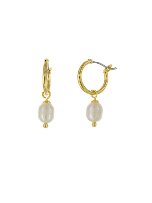 Pearl Charm Dangle Hoops | Gold Plated Earrings | Light Years Jewelry