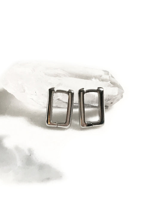 Rectangle Huggie Hoops | Sterling Silver Earrings | Light Years