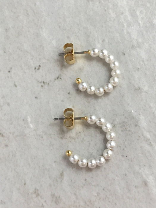 Small Pearl Bead Post Hoops | Gold Plated Studs Earrings | Light Years Jewelry