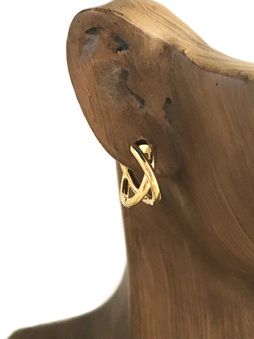 Crossed Bar Huggie Hoops | Gold Plated Earrings | Light Years Jewelry