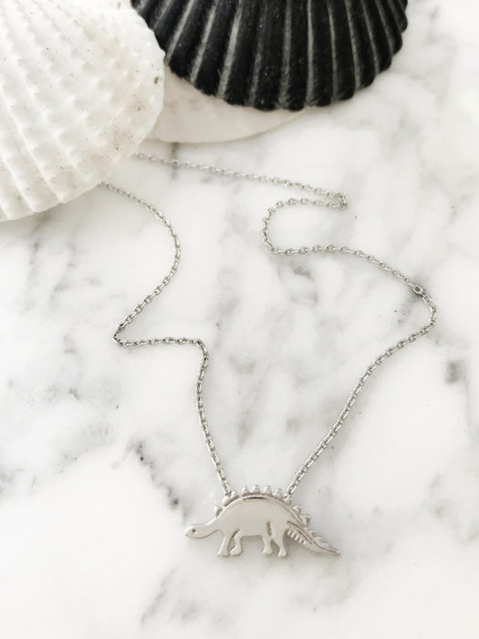Stegosaurus Necklace | White Gold Plated Chain Pendant | Light Years