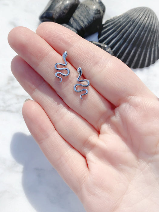 CZ Eyed Snake Posts | White Gold Silver Plated Stud Earrings | Light Years Jewelry
