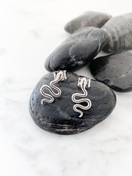 CZ Eyed Snake Posts | White Gold Silver Stud Earrings | Light Years Jewelry