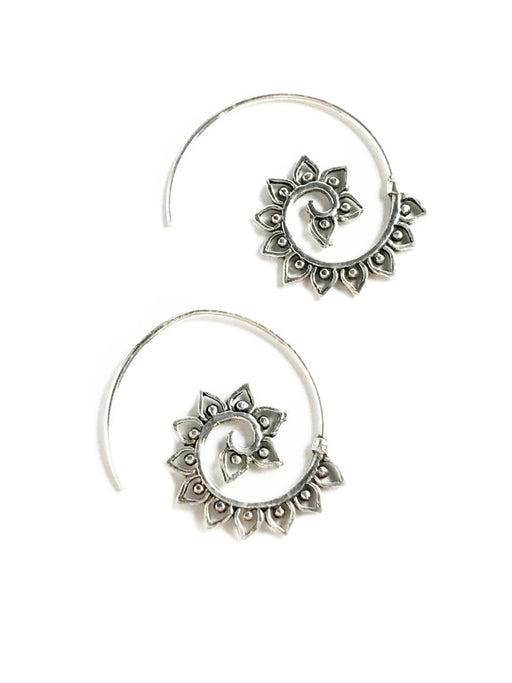 Petaled Spiral Earrings | Sterling Silver Hoops Dangles | Light Years