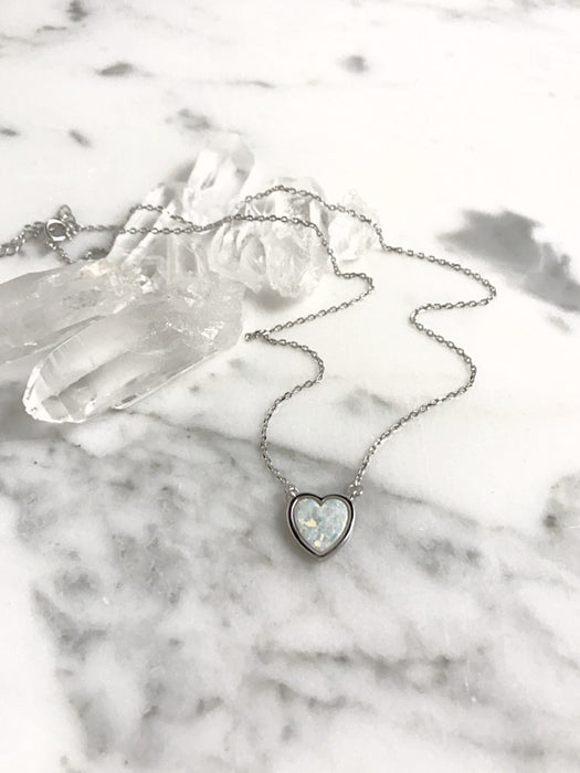 White Opal Heart Necklace | Gold Vermeil Sterling Silver | Light Years