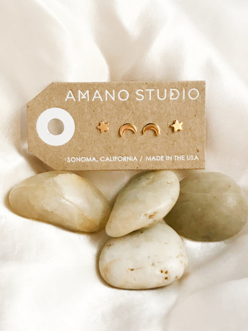 Night Sky Stud Set | Sterling Silver Gold Posts Earrings | Light Years