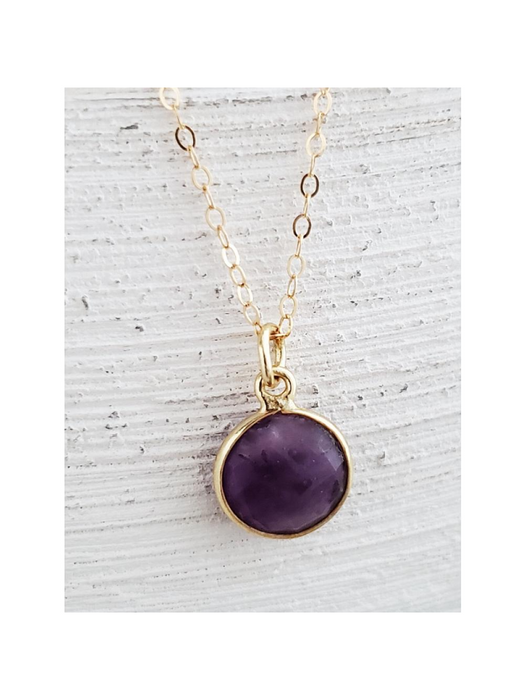 Cut Gemstone Disc Necklace | Amethyst | Gold Filled Chain Pendant | Light Years