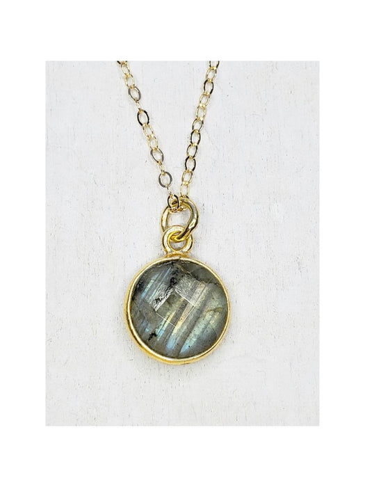 Cut Gemstone Disc Necklace | Labradorite | Gold Filled Chain Pendant | Light Years