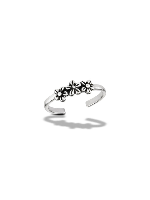 Triple Flower Toe Ring | Sterling Silver Adjustable | Light Years Jewelry