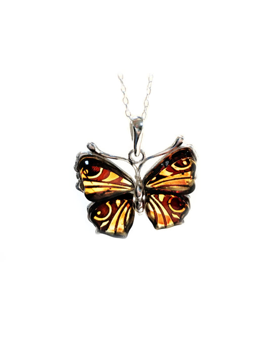 Carved Amber Butterfly Necklace | Sterling Silver Chain | Light Years