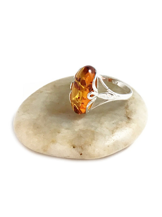 Cognac Amber Twist Ring | Sterling Silver Size 6 7 8 9 10 | Light Years