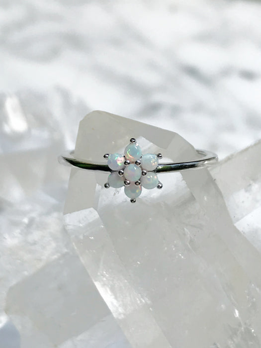 Sterling Silver Opal Flower Ring | Sizes 5 6 7 8 Band | Light Years