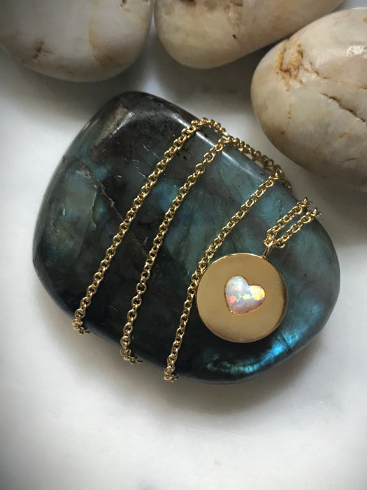 Opal Heart Medallion Necklace | Gold Plated Chain Pendant | Light Years