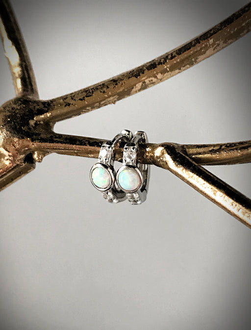 Opal & CZ Huggie Hoops | Sterling Silver Earrings | Light Years Jewelry