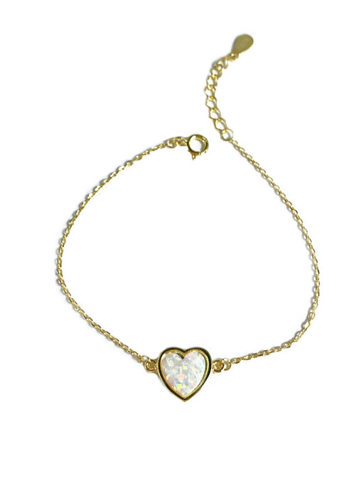 White Opal Heart Bracelet | Sterling Silver Gold Vermeil | Light Years