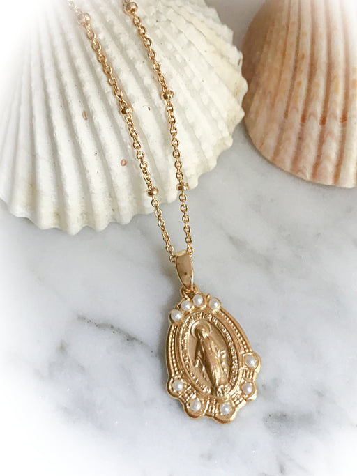 Light Years Pearl Mary Medallion Necklace